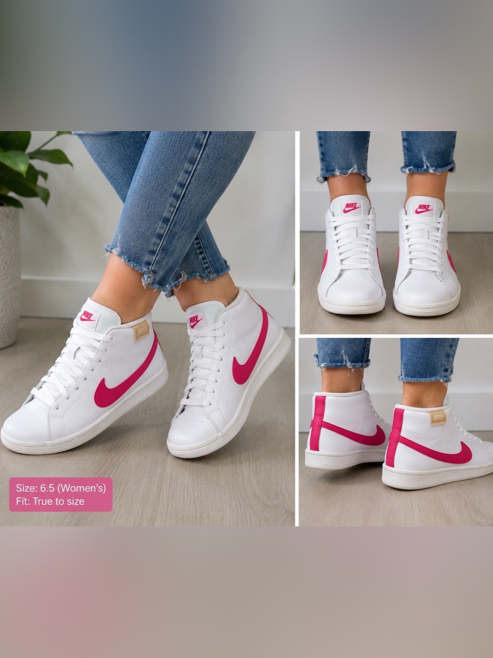 Nike women’s  White High-Top Sneakers with Pink Swoosh